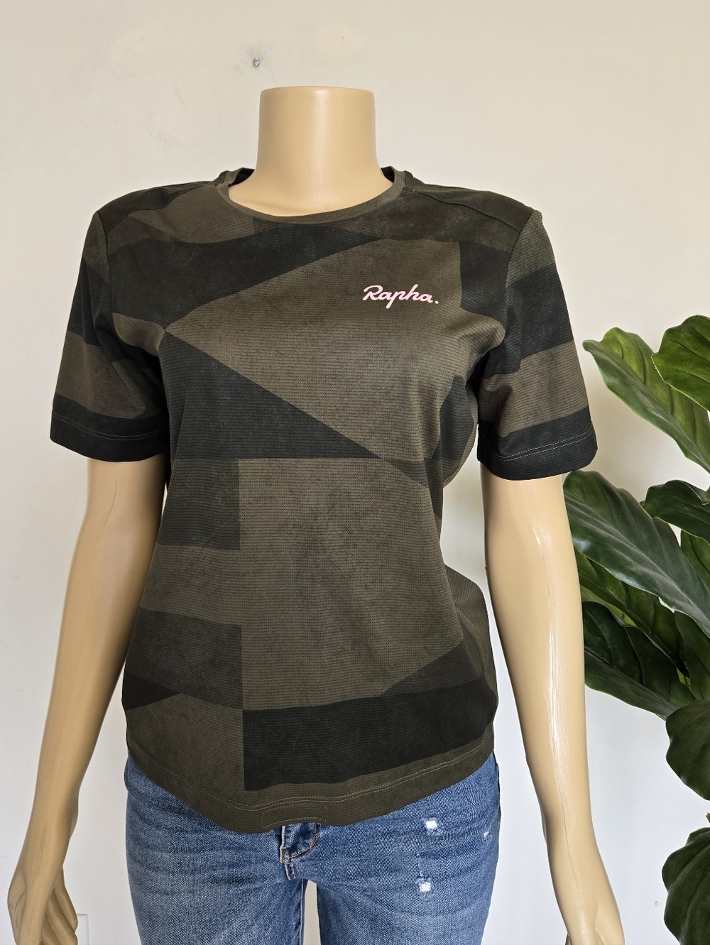 Rapha Cycling Sports Shirt Women’s Olive Green Camouflage Short Sleeve Top Small
